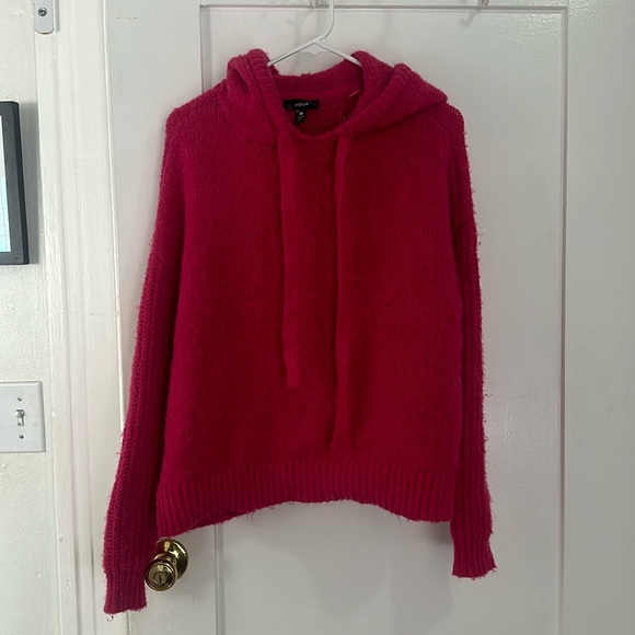 AQUA Hot Pink Knit Hooded Pullover Sweater - Picture 2 of 3